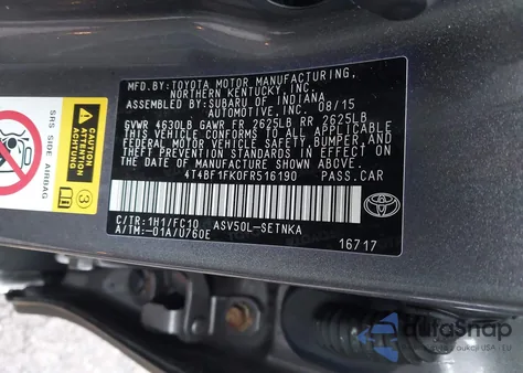 2015 Toyota Camry Le z USA, uszkodzony, nr VIN 4T4BF1FK0FR516190